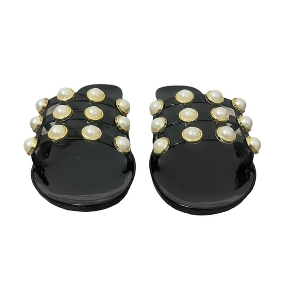 Steve Madden Black Jelly Slide Sandals With Pearl Accents - Size 41 - Picture 3 of 13